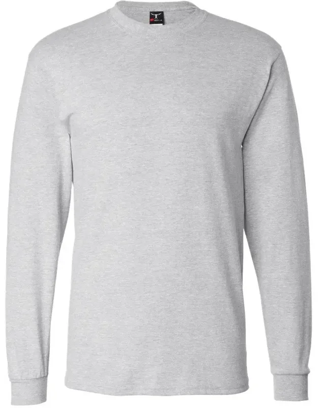 Hanes Beefy-t Long Sleeve T-shirt With Double-needle Stitched Lay Flat Collar And Ribbed Cuffs
