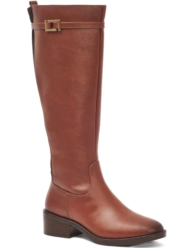 Tall Riding Boots With Comfort Block Heel And Strap Buckle Ornament