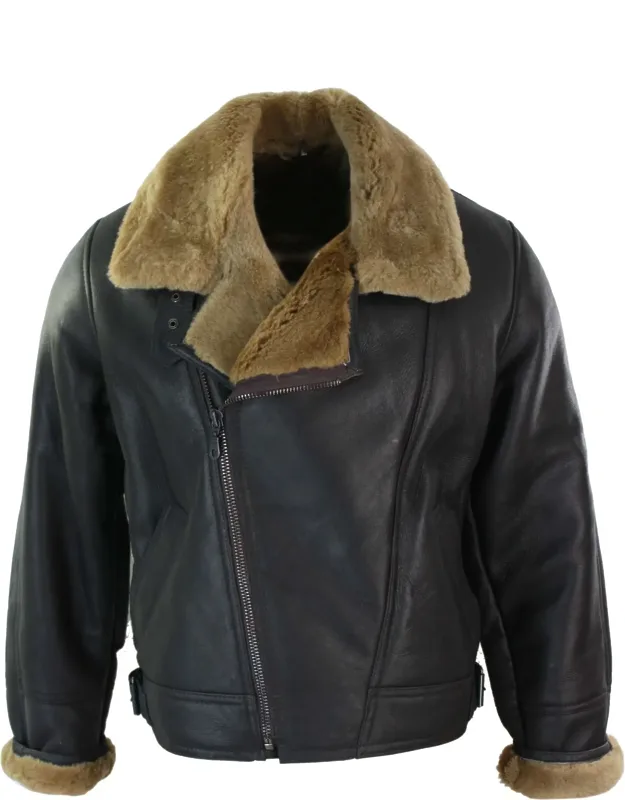 Sherling Sheepskin Cross Zip B3 Pilot Jacket - Genuine Premium Quality Sheepskin, Extremely Warm