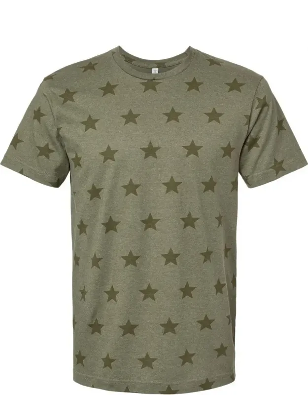 Code Five Star Print Tee - Ribbed Collar, Easytear Label