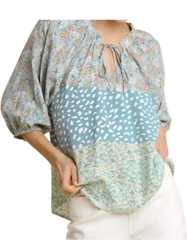 Colorblock Print Top