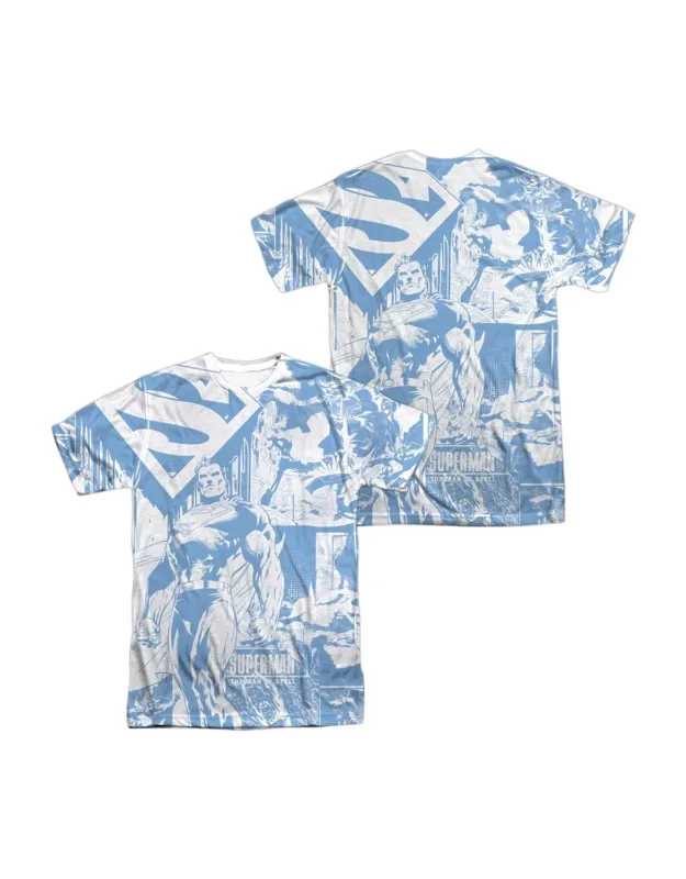 Superman Of Steel Collage (front/back Print) Short Sleeve 100% Poly Crew Tee / T-shirt - Stylish For Easy, Everyday Wear, Guaranteed Authentic And 100% Officially Licensed