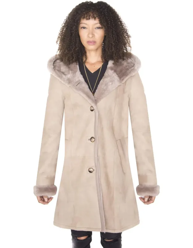 Suede Merino Sheepskin Parka Coat-richmond, Thick Woollen Lining, Buttoned Closure