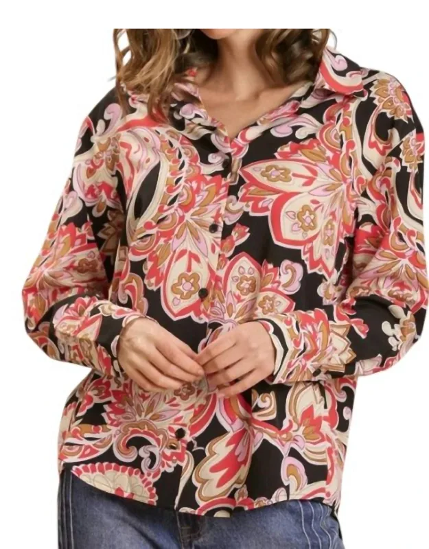 Vintage Paisley Print Button-up Blouse