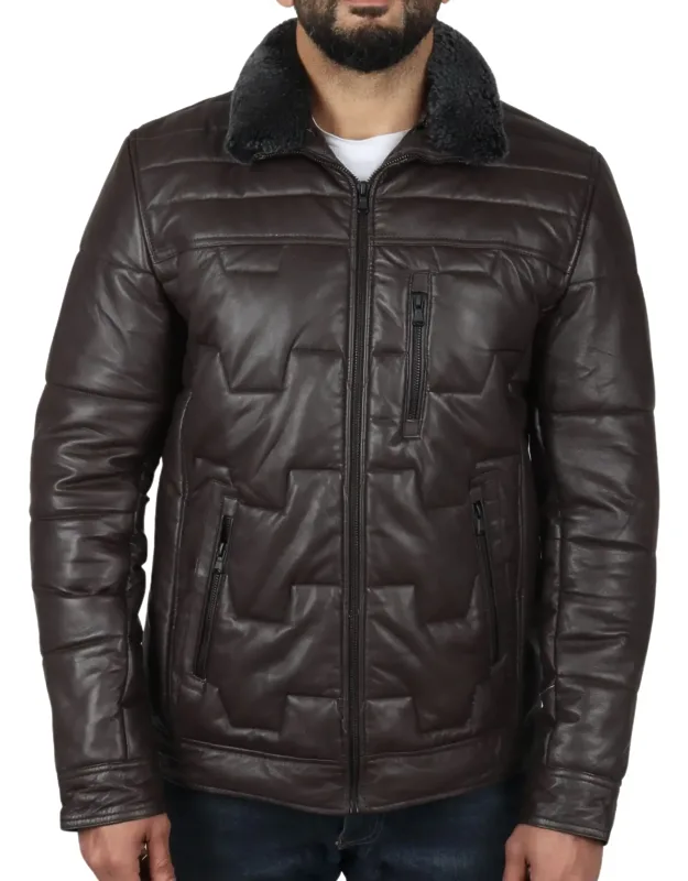 Quilted Padded Real Leather Safari Coat