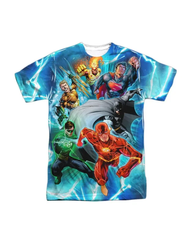 Justice League Of America Lightning Team Short Sleeve Poly Crew Tee - Stylish For Everyday Wear, 100% Officially Licensed