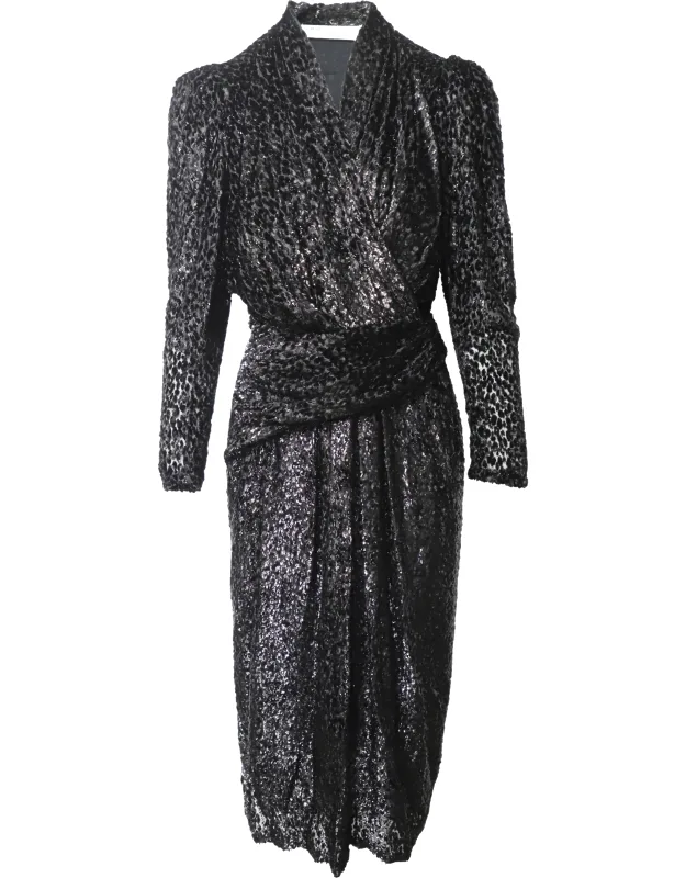Wrap-effect Metallic Devoré Velvet Midi Dress