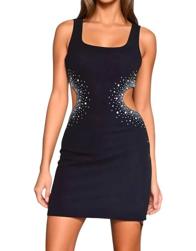 Sides Cut-outs Embellished Mini Dress