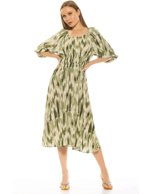 Emily Scoop Neck Dress With Blouson Sleeves And Shirring Details