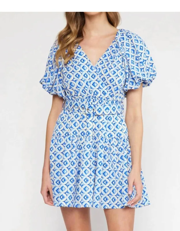 V-neck Puff Sleeve Mini Dress