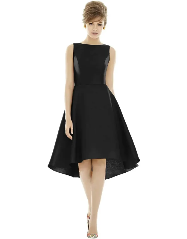 Bateau Neck Satin High Low Cocktail Dress