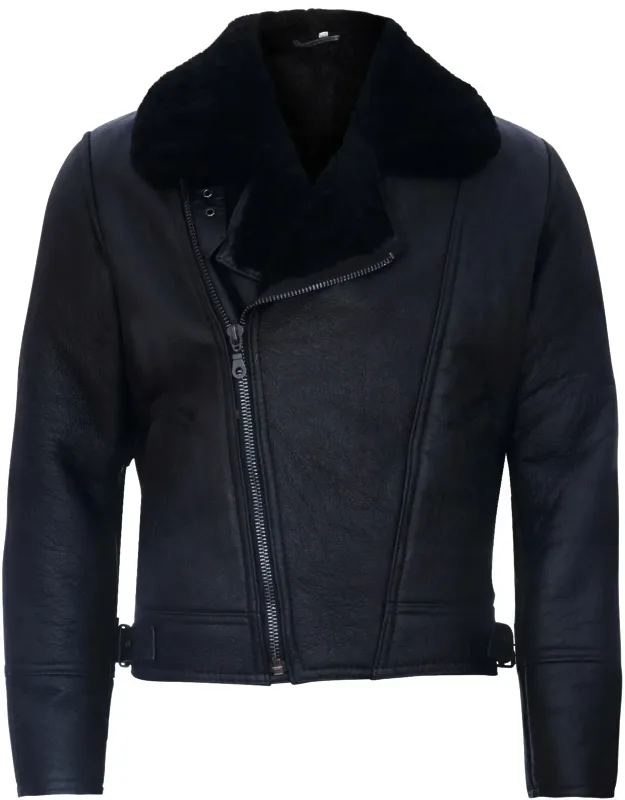 Tucson Sheepskin Leather Ww2 Bomber Jacket With Thick Lining And Adjustable Waist