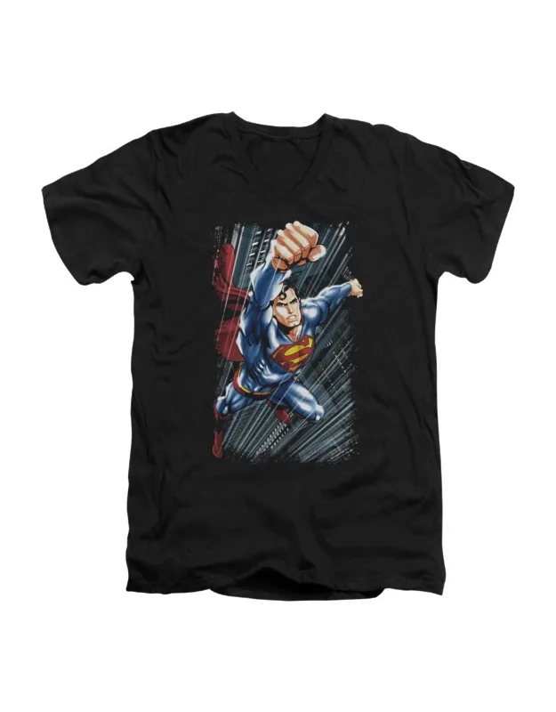 Superman Faster Than Short Sleeve V Neck Premium Cotton Tee