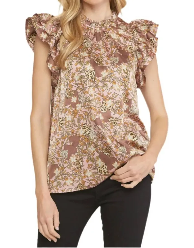 Floral & Leopard Ruffle Top