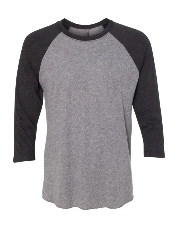 Next Level Triblend Three-quarter Raglan T-shirt With Curved Bottom Hem And Satin Label