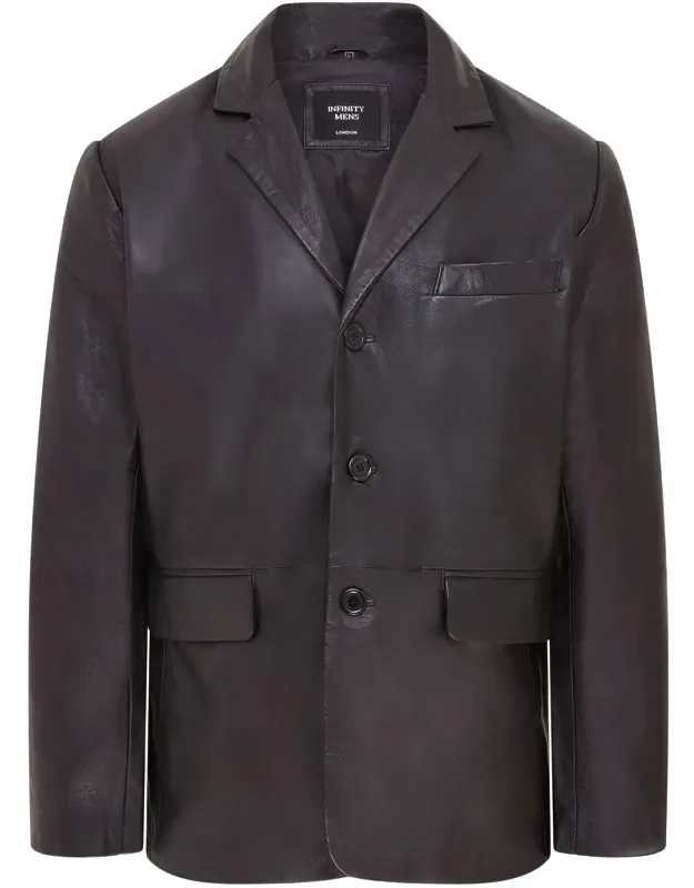 3 Button Italian Leather Blazer