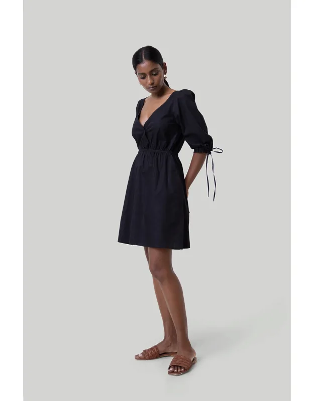 Gathered Elbow Sleeve Short Dress