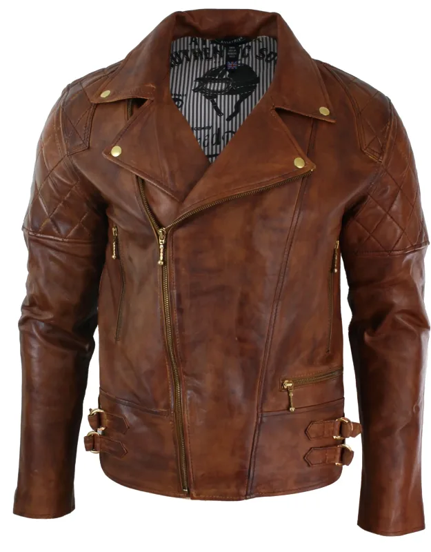 Cross Zip Biker Leather Jacket