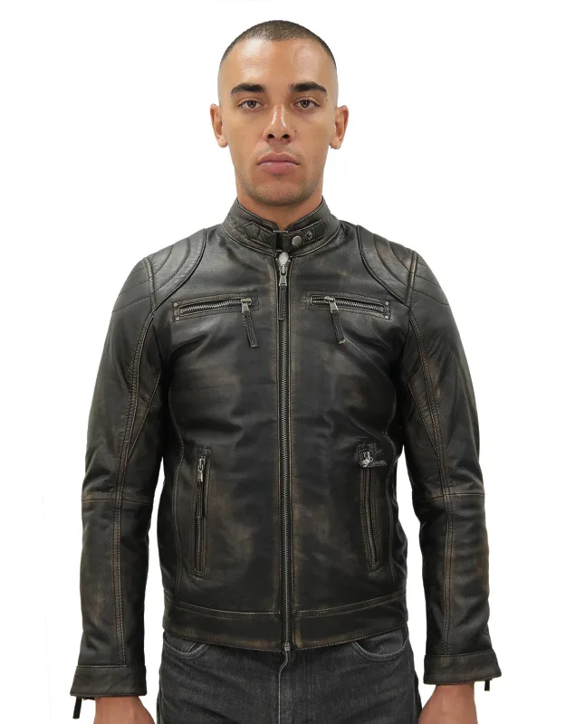 _moto Leather Biker Jacket With Adjustable Waist And Sleeves_