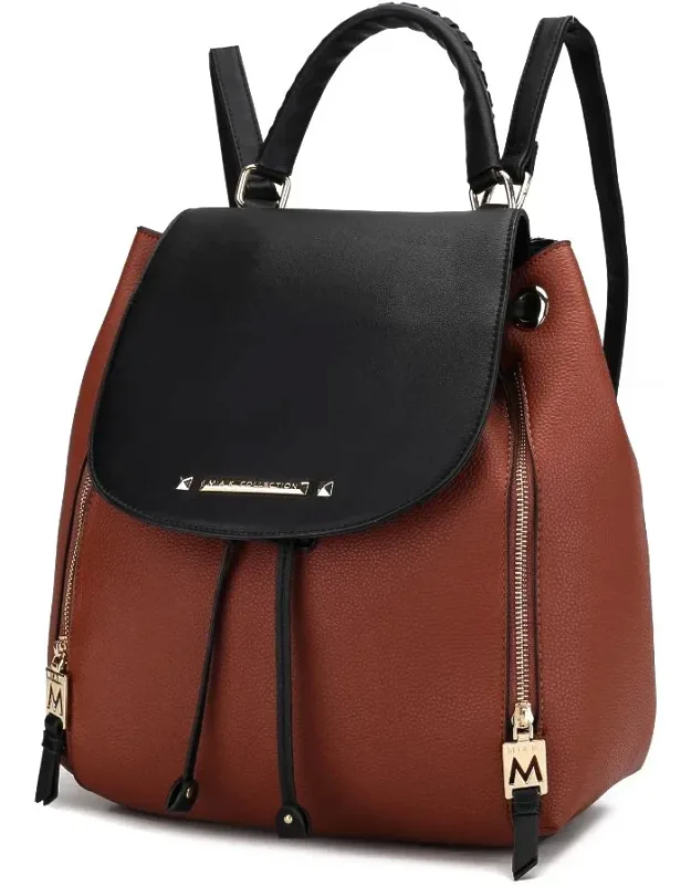 Kimberly Vegan Leather Fashion Backpack With Gold Tone Embellishments And Adjustable Strap