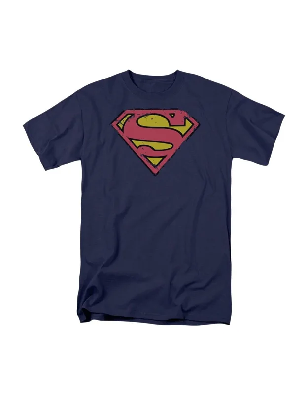 Superman Distressed Shield Short Sleeve Tee - 100% Cotton, Officially Licensed