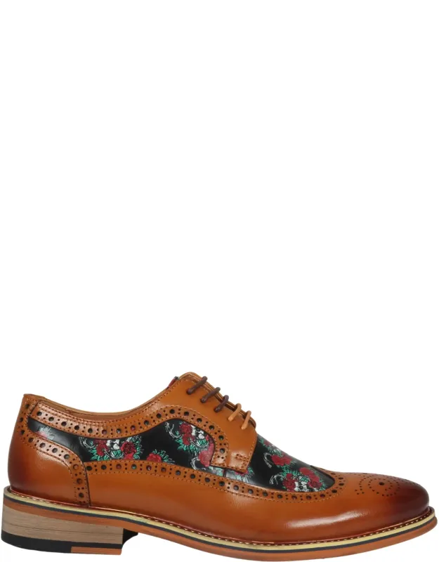 Floral Skull Print Leather Oxford Brogue Lace Ups