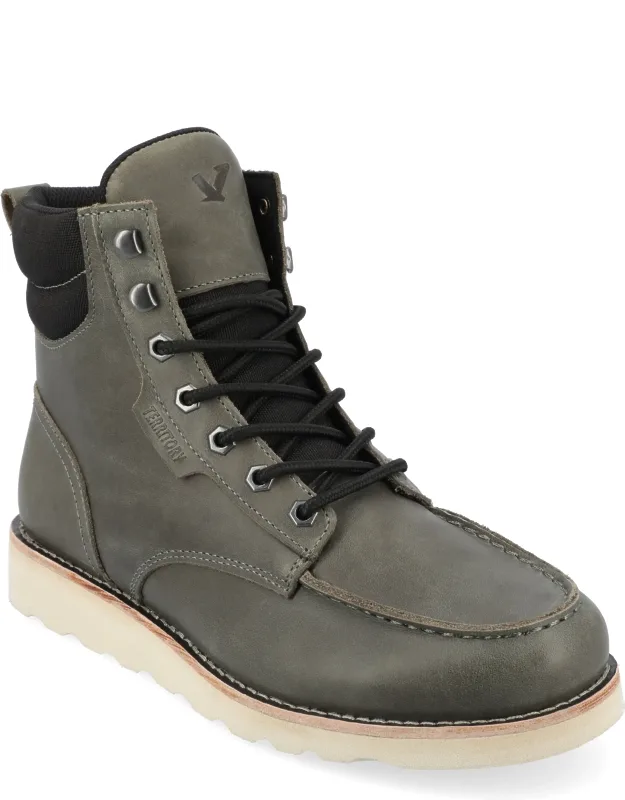 Water Resistant Moc Toe Lace-up Boots