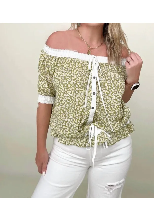 Convertible Ditsy Floral Button Down Blouse