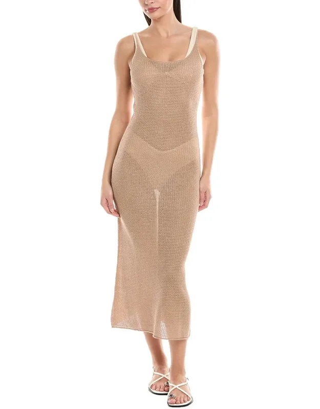 Textured Sweater Scoop Linen Maxi Dress