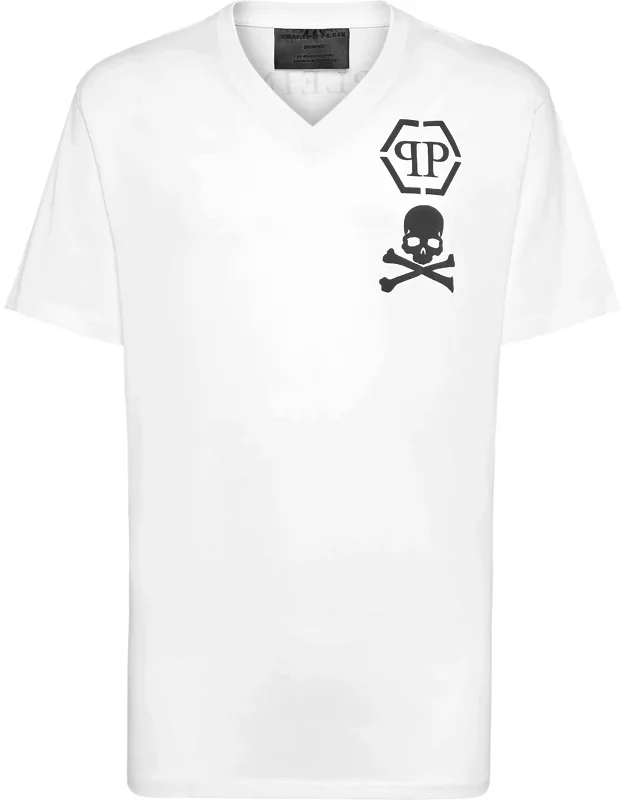 V-neck T-shirt With Cotton Jersey And Rib Knit Neckline