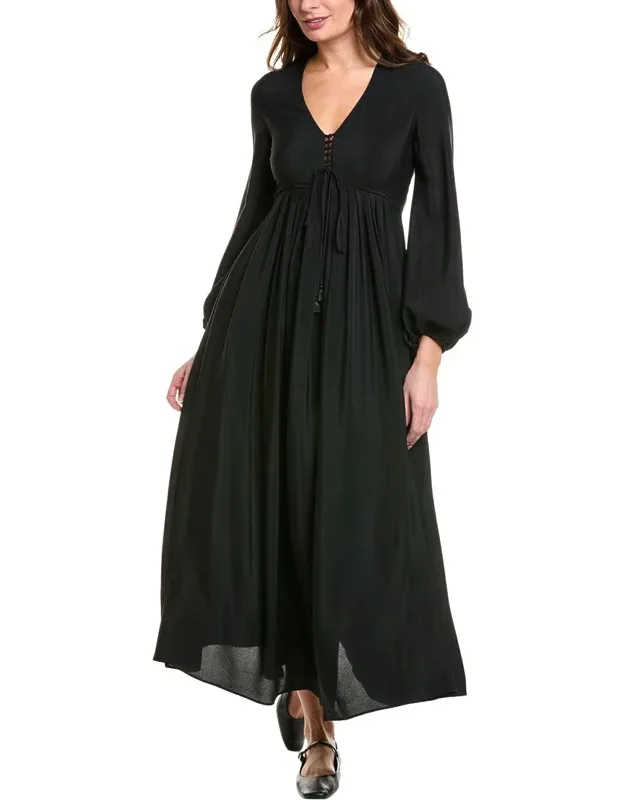 _guelfi Maxi Dress With Lace-up V-neck And Pleated Skirt_