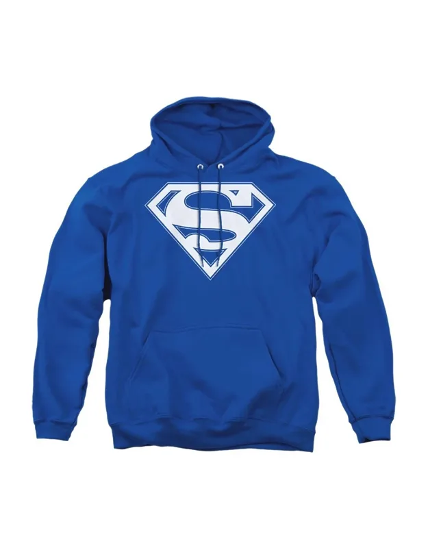 Superman Blue & White Shield Adult Pull Over Hoodie - Stylish For Everyday Wear, 50% Cotton And 50% Polyester
