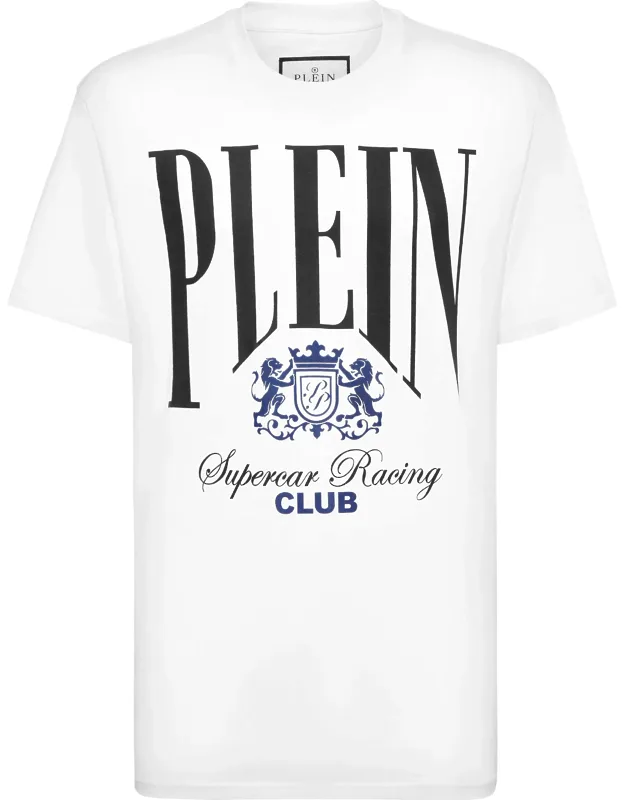Jersey T-shirt Round Neck Ss Racing With Rib Knit Neckline And Pattern Printed At Front