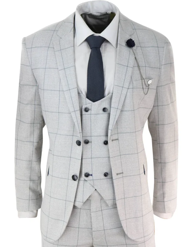 Radika Grey Check 3 Piece Double Breasted Suit