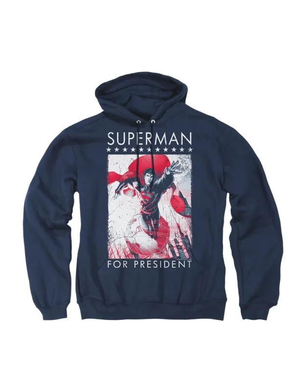 Superman For President Hoodie - Stylish Everyday Wear, 50% Cotton 50% Polyester