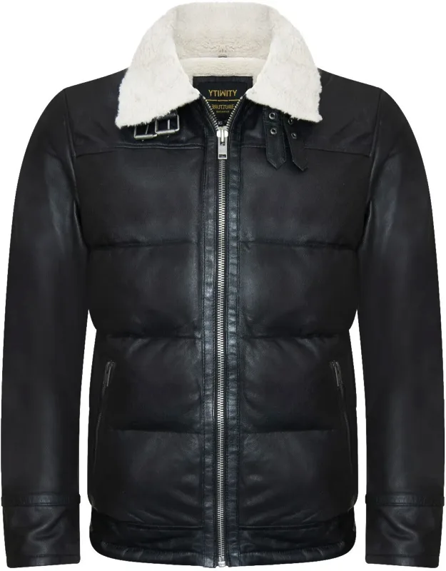 Leather Quilted Biker Puffer Jacket