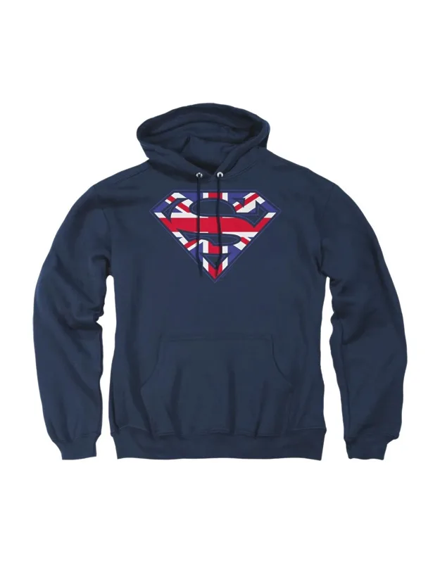 Superman Great Britian Shield Adult Pull Over Hoodie - Stylish For Everyday Wear, 50% Cotton And 50% Polyester