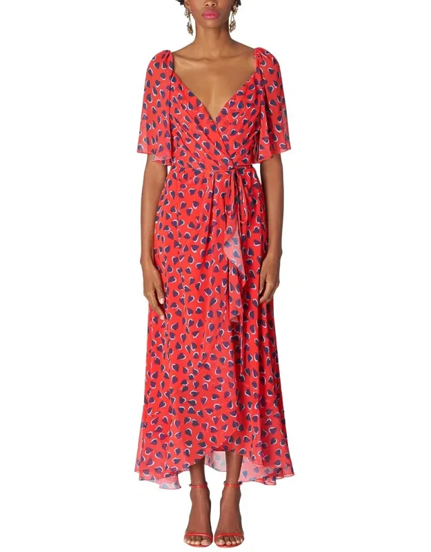 Flutter Sleeve Wrap Midi Dress