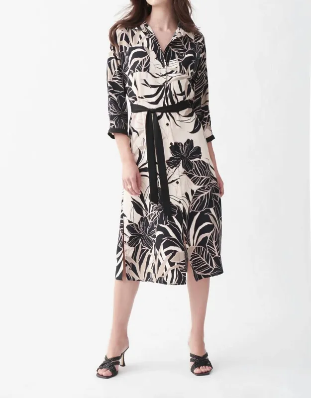 Floral Dress With Dolman Sleeves And Sash Tie Belt