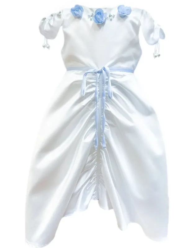 Daphne Satin Dress With Blue Embroidery