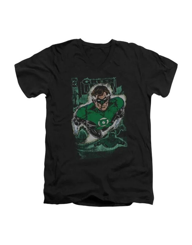 Justice League Of America Green Lantern Distress Short Sleeve V Neck T-shirt