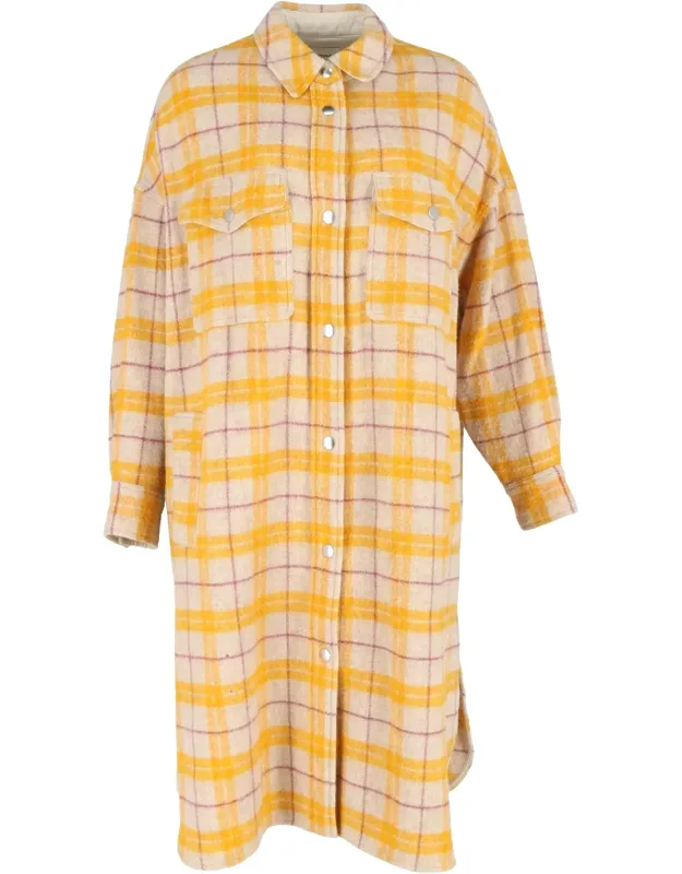 Checked Buttoned Coat In Wool