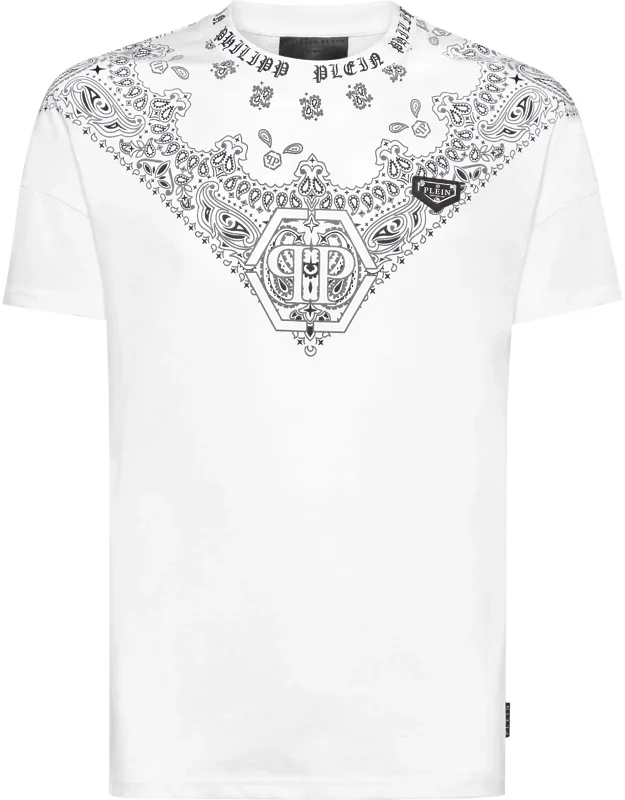 Round Neck T-shirt With Bandanna-style Paisley Print And Kimono Sleeves