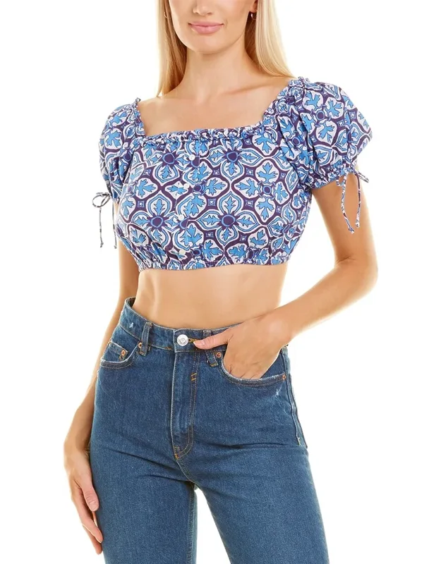 Short Sleeve Crop Top With Ruffle Neck And Tie Detail
