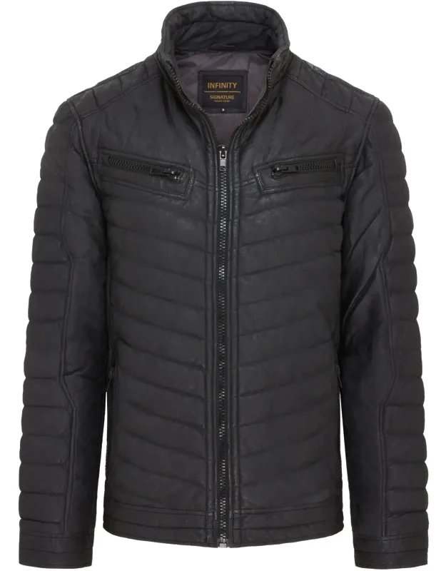 Quilted Puffer Leather Bomber Jacket - Torpoint With Insulated Quilting And Zipped Pockets