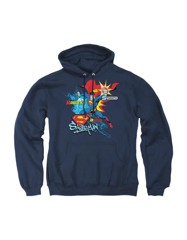 Superman Abilities Pull Over Hoodie - Stylish For Everyday Wear, 50% Cotton And 50% Polyester