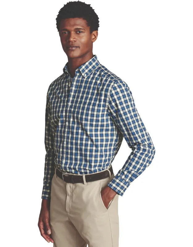 Slim Fit Plaid Check Non-iron Stretch Poplin Shirt