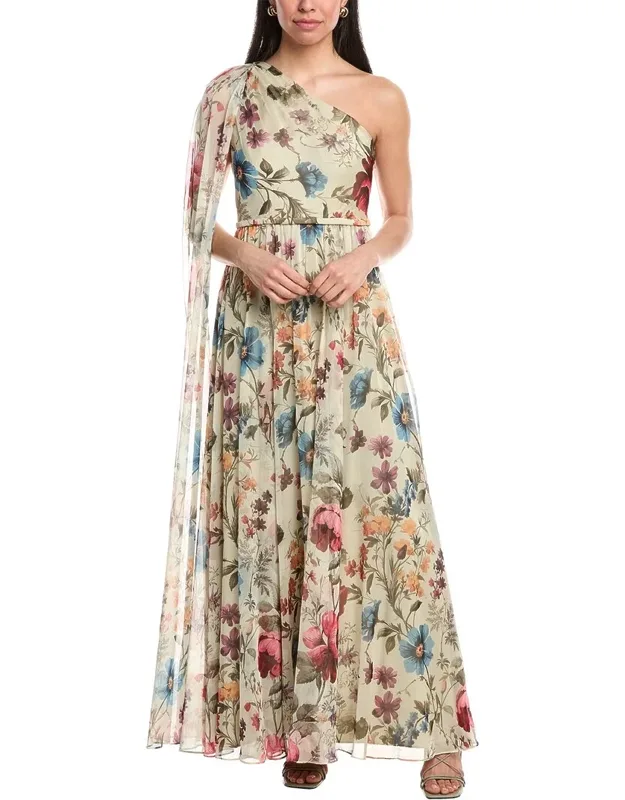 Mikael Aghal Maxi Dress With Asymmetrical Neckline And Side Zip Closure