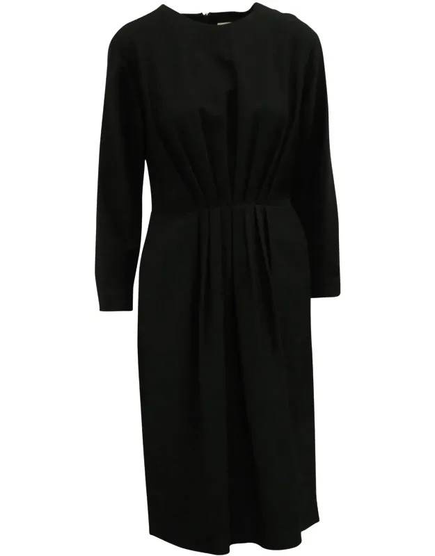 Pleated Long Sleeve Midi Dress