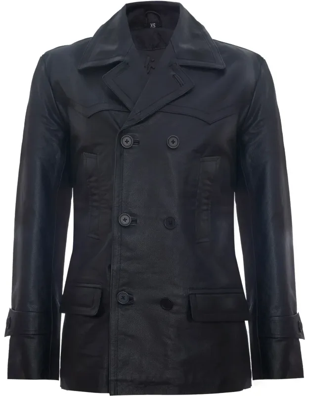 Cowhide Naval Pea Coat Leather Jacket